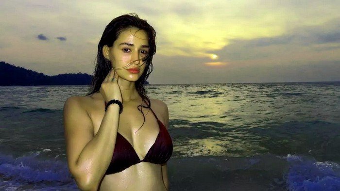 Disha Patni Wine Color Bikini Look