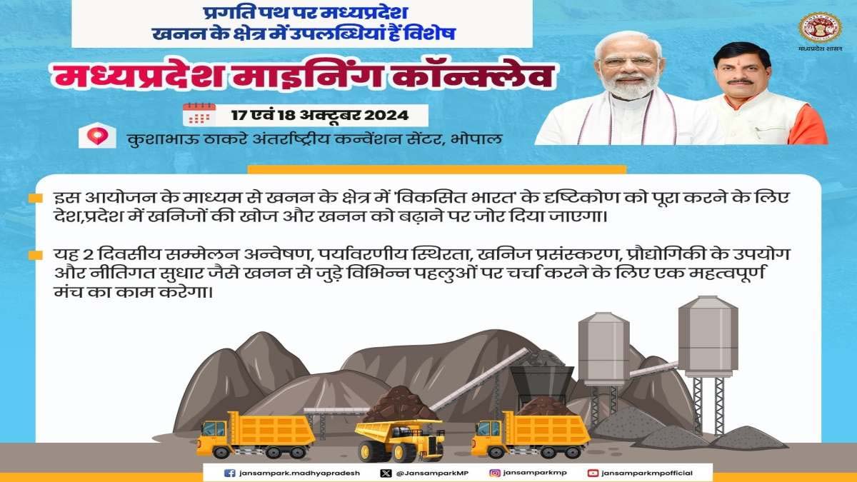 MP Mining Conclave 2024 : 2 दिवसीय मध्यप्रदेश माइनिंग कॉन्क्लेव 2024” आज से