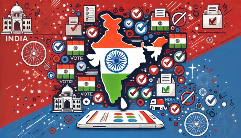 DALL·E 2024-10-16 16.36.43 - A bold and attention-grabbing rectangular thumbnail for an election news article about India's election season. The background features an outline map