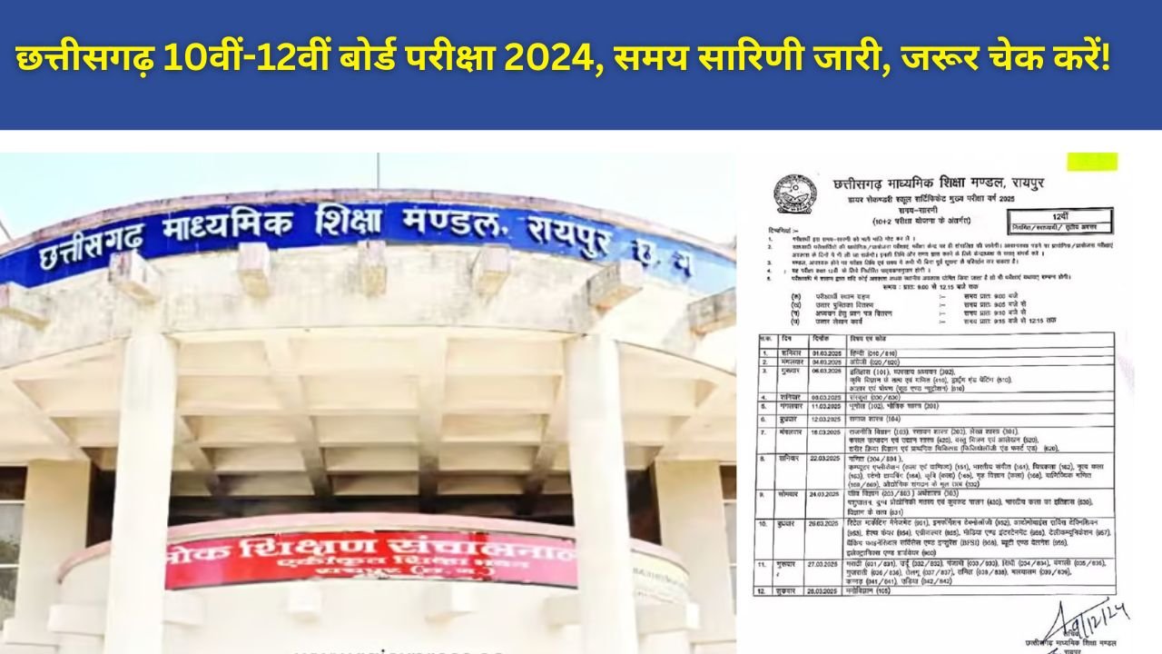 छत्तीसगढ़ 10वीं-12वीं बोर्ड परीक्षा 2024 समय सारिणी जारी, जरूर चेक करें!