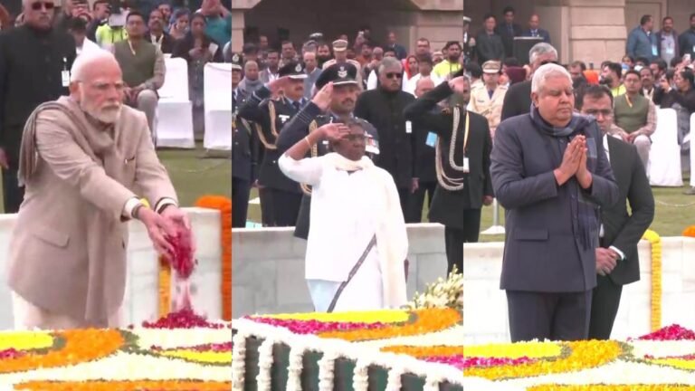 महात्मा गांधी की 77वीं पुण्यतिथि पर राजघाट पर नेताओं ने दी श्रद्धांजलि...