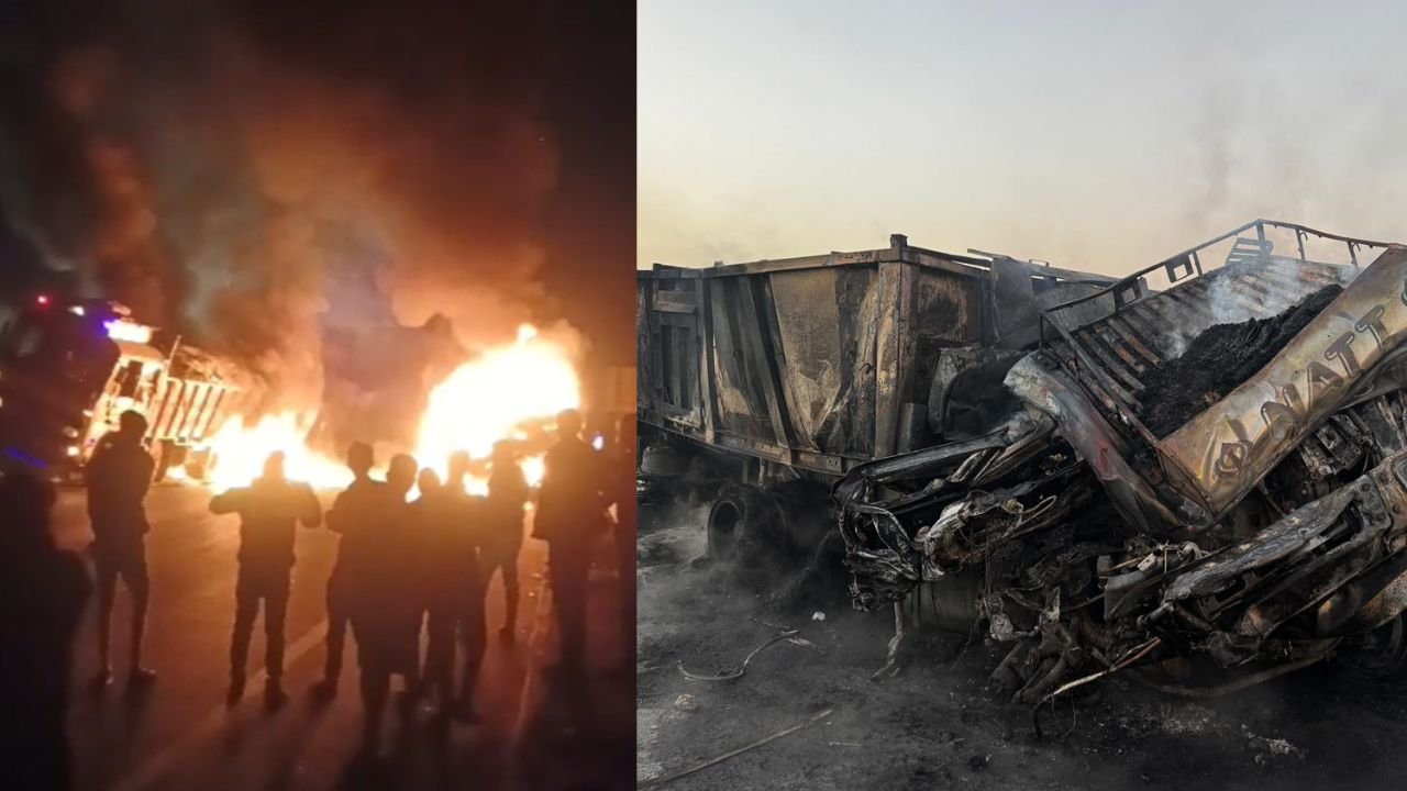 Aarang Breaking: आरंग नेशनल हाइवे पर ट्रेलर ने ट्रक को मारी टक्कर, लगी आग, हुई मौत...