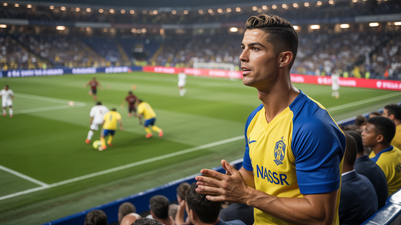 Cristiano Ronaldo watching Al-Nassr vs Al-Taawoun match from the stands
