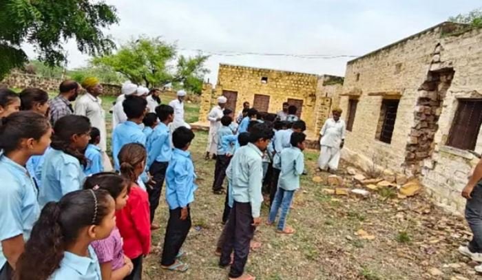 Student dies after school gate collapses in Jaisalmer, family sits on dharna with body