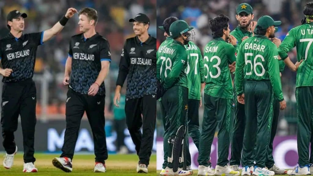 New Zealand and Pakistan cricket teams.
