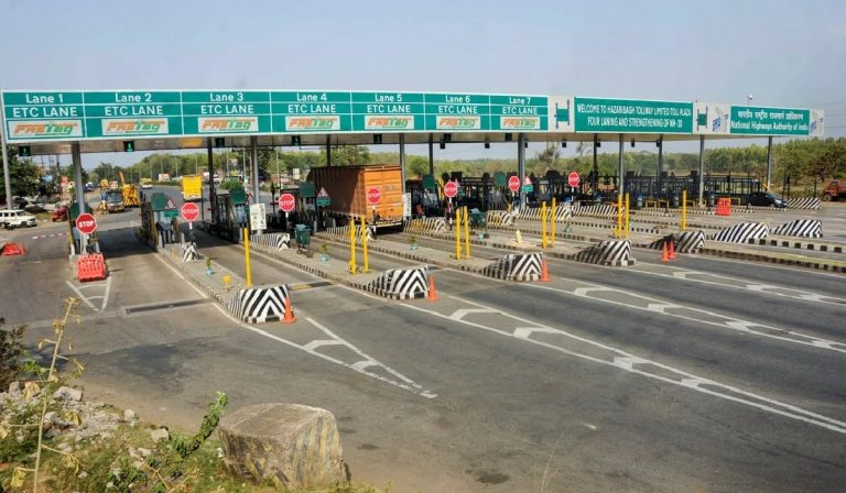 Toll booth with multiple lanes