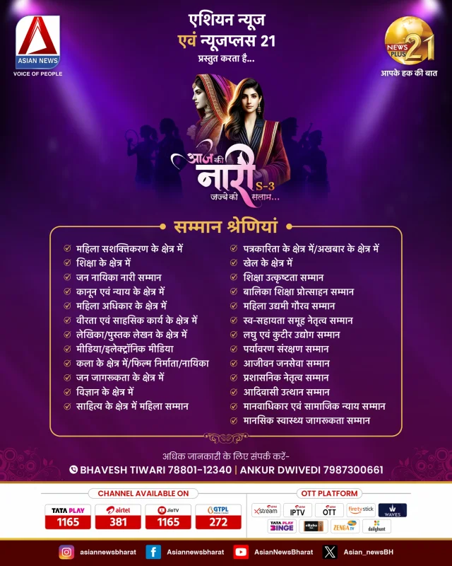 Asian News और News Plus21 का "आज की नारी सम्मान सीजन- 3"... 08 मार्च को, महामहिम राज्यपाल श्री रमेन डेका की गरिमामयी उपस्थिति में सम्मानित होंगी नारी शक्ति 2 image 30