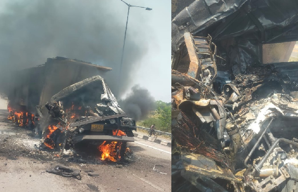 CG Accident: Horrific accident on Raipur-Korba National Highway, driver burnt alive as truck catches fire
