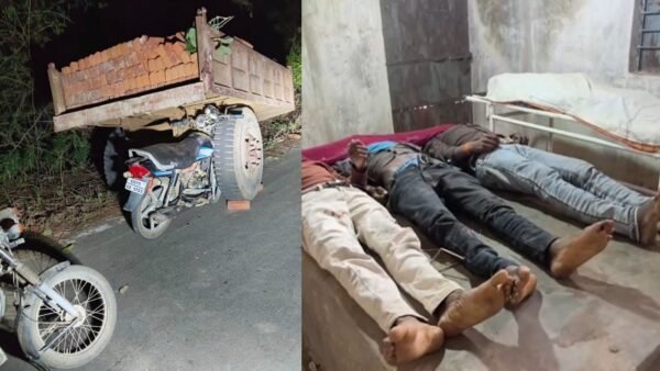 CG Accident: Four friends returning from the market died after their speeding bike collided with a parked tractor.