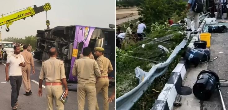 लखनऊ-आगरा एक्सप्रेसवे पर डबल डेकर एसी बस पलटी, दरोगा और कैदी समेत 6 की मौत