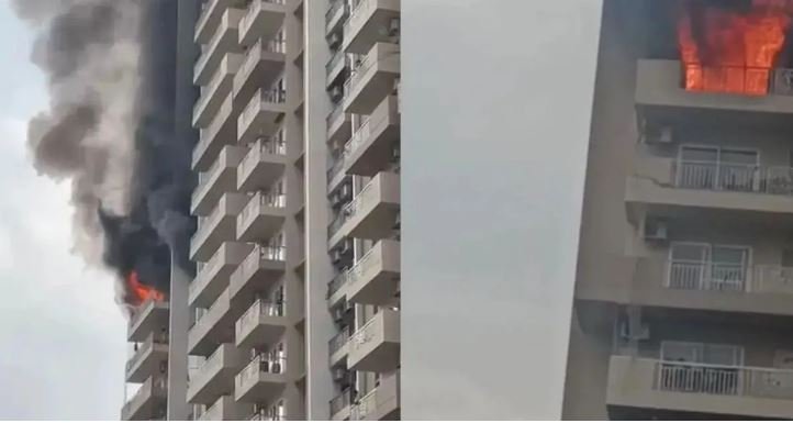 Massive fire on 12th floor of Ivy County Society in Noida.