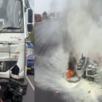 CG Accident: Trailer truck turns deadly on NH-53; bike bursts into flames after collision, youth dies on the spot.