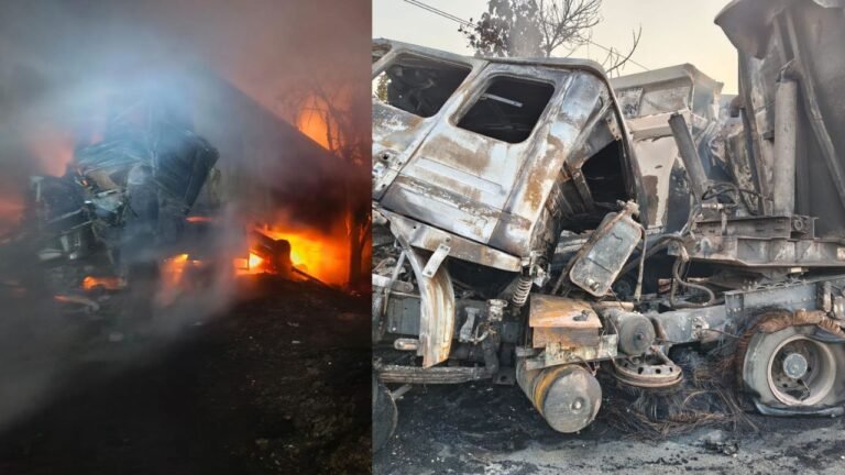 Accident : ग्वालियर में भीषण सड़क हादसा : ट्रक और डंपर की आमने-सामने टक्कर, डीजल टैंक फटने से दोनों वाहन जलकर राख, चालक जिंदा जले