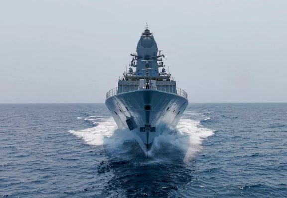 Indian Navy stealth warship INS Mahendragiri launched into Indian Ocean