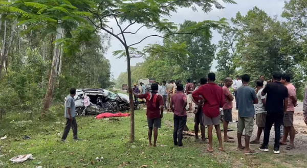 CG Accident: Car collides with passenger bus; driver dies, two injured.